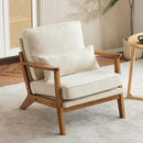 Karl home Accent Chair Wide Armrest Mid-Century Lounge Chair Linen Fabric Armchair with Lumbar Pillow & Solid Wood Frame for Living Room, Bedroom, Balcony, Beige by CozyNest Decor