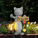 Solar Cat Statue with Solar Lantern-Outdoor Garden Décor, LED Lighted Kitty Figurine for Patio, Lawn,Yard-Valentine's Day, Birthday Gifts for Mom,Grandma,Cat Lovers by GreenHaven Gardens