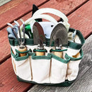 RyKing Small Garden Tool Set, 8 Piece Gardening Balcony Mini Kit Bag, Trowel Transplanter Hand Rake Pruner Snips Shovel Gloves Watering Spray, Stainless Steel Wooden Handles, Gift for Woman Men Kids by GreenHaven Gardens