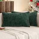 MIULEE Pack of 2 Christmas Pillow Covers 12x20 Inch Dark Green Farmhouse Decorative Throw Pillow Covers with Stitched Edge Soft Chenille Solid Dyed Couch Pillow Covers for Sofa Bed Living Room by CozyNest Decor