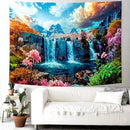 Delur Waterfall Tapestry Tropical Forest Mountain Sunset Tree Wall Hanging Tapestry Scenic Rainforest Landscape Nature Sunrise Headboard for Bedroom Living Room Home Decor (70.8" x 92.5") by CozyNest Decor