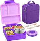 Bento Lunch Box for Kids with 8oz Soup Thermo&Lunch Bag, Leak-Proof Lunch Food Containers with 4 Compartment, Hot Food Insulated Food Jar for Kids School (Purple) by TinyTreasures Baby Boutique