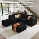 Modular Sectional Sofa, 130.7 Inch U Shaped Couch Set for Living Room, 4-Seater Comfy Cloud Couches with Two Movable Ottoman, Plush Corduroy, Black by CozyNest Decor