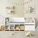 HOSTACK 67" Kids Reading Nook with Bench, Kids Bookshelf and Bookcase with Seat Cushion and 6 Storage Cubbies, Toy Storage Box on Wheels, Toy Chest for Playroom, Bedroom, School, White by TinyTreasures Baby Boutique