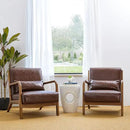 Glitzhome 2 Set Mid Century Coffee Accent Armchair, Single Reading Armchair PU Leather Lounge Chair with Walnut Ruberwood Frame by CozyNest Decor
