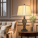 28.5" high Vintage Brown Table Lamps Set of 2 - Bedside Lamp with Faux Silk Shades - for Bedroom and Living Room with USB and Nightlight - Perfect for Nightstands and Bedrooms (Bulb Included) by CozyNest Decor
