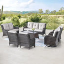 Outdoor Wicker Furniture Patio Set - 7 Piece Backyard Furniture Brown Rattan Conversation Sets with Swivel Rocker Chairs, Rattan Sofa, Club Chairs and Coffee Table, Beige Cushion by GreenHaven Gardens