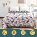 Boho Throw Blanket for Bed,100% Ultra Cotton Soft Breathable Bed Throw Floral Printed Farmhouse Decor Rustic Bed Throws for Couch Sofa Quilt White Flowers 60" x 80" by CozyNest Decor