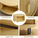 Round Coffee Table with Storage, 31.5" Modern Coffee Table with 360° Curved Sliding Door, Fluted Wood Accent Coffee Table with Adjustable Footpads, Round Center Table for Living Room, Oak by CozyNest Decor