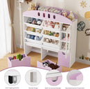 FOTOSOK Toy Organizers and Storage with Door, Playroom Organization, Bookshelf and Bookcase with 3 Drawers and 6 Mobile Bins, Toy Storage Organizer for Living Room by CozyNest Decor