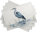 Coastal Placemats Set of 4 Summer Ocean Heron Place Mats 12x18 Inch Nautical Beach Sea Bird Pelican Table Mat Heat Resistant Non Slip Washable Linen Fabric Kitchen Dining Placemat by CozyNest Decor