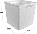 Curver Jute Decorative Plastic Organization and Storage Basket Perfect Bins for Home Office, Closet Shelves, Kitchen Pantry and All Bedroom Essentials, White, Large Cube, Set of 4 by TinyTreasures Baby Boutique