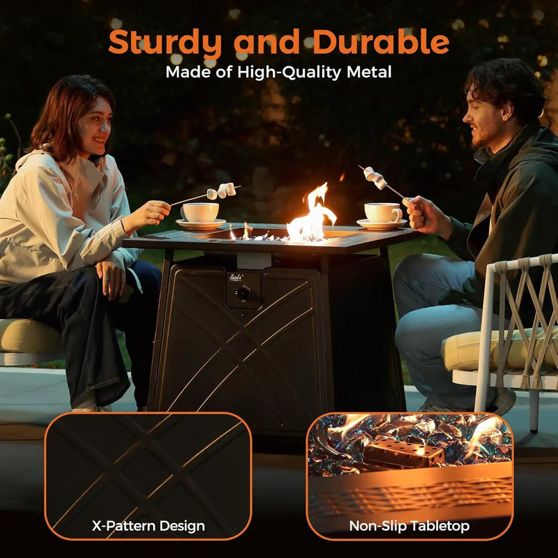BALI OUTDOORS Gas FirePit Table, 28 inch 50,000 BTU Square Outdoor Propane Fire Pit Table with Lid and Blue Fire Glass, photo 4 of 6