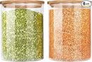 Urban Green Glass Jars with Airtight Lids, Airtight Glass Canisters set, Large Food Storage Containers with Wood Lids, 2 Pack of 100oz， Dry Food Pantry Jars, Flour Containers by CozyNest Decor