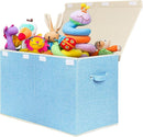 popoly Large Toy Box Chest with Lid, Collapsible Sturdy Toy Bin Storage Organizer Boxes Baskets for Kids, Boys, Girls, Nursery, Playroom, 25"x13" x16" (Linen Blue) by TinyTreasures Baby Boutique