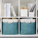 Bidtakay Foldable Storage Bins Set of 2 Tall Cloth Baskets 16" X 11.8" X 11.8" Decorative Organizers for Linen Closet (White & Teal) by TinyTreasures Baby Boutique