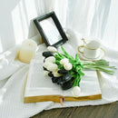 Mandy's Artificial Tulips 20 Stems Black and White PU Faux Flowers for Wedding Home Decor 13.5 Inch by CozyNest Decor