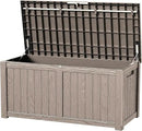 120 Outdoor Storage Box, Waterproof Resin Deck Box for Indoor & Outdoor Use, Lockable Storage Bench with Piston Hinge, Storage Bin for Patio Cushions, Garden Tools, Package Delivery, Grey by GreenHaven Gardens