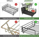 2 Tier Black Large Stainless Steel Dish Drainers Drying Rack for Kitchen Counter with Drainboard, Rust Proof Metal, Space Saving, Modern Aesthetic, Compact Plates Strainers with Extra Mat by CozyNest Decor