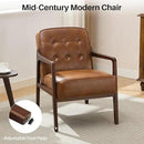 Faux Leather Accent Chair, Mid Century Modern Chair for Living Room, Upholstered Comfy Lounge Armchair with Solid Wood Frame, Reading Side Chair for Bedroom,105°Ergonomic Comfort, Brown by CozyNest Decor