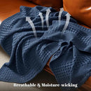 PHF 100% Cotton Waffle Weave Throw Blanket, Soft Lightweight Breathable Cozy Summer Throws for Couch Bed Sofa, Luxury Aesthetic Woven Blanket for Home Decor & Office, 50"x60", Bright Navy by CozyNest Decor