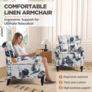 Wingback Accent Chair with Removable Pillow, High Back Floral Armchair with Solid Wood Legs & Nailhead Trim, Comfy Upholstered Reading Single Sofa Chair for Bedroom (1, Ink Blue Pattern) by CozyNest Decor