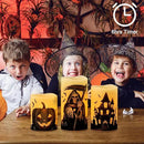 Wondise Halloween Flameless Flickering Candles with 6 Hour Timer, Battery Operated Real Wax Halloween Candles Set of 3 Halloween Decoration Grim Reaper, Haunted House, Pumpkin (3 x 4 5 6 Inch) by CozyNest Decor