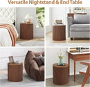 AVZEAR Small Round Side Table Fluted Night Stand Set of 2, Mid Century Modern End Table with Storage, Circle Bedside Tables Wood Nightstands for Small Spaces, Living Room, Bedroom (Walnut) by CozyNest Decor