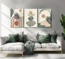 3 Pcs Mid Century Modern Boho Abstract Canvas Wall Art Neutral Green Bohemia Sun and Plant Pictures Wall Decor Posters Print Artwork for Living Room Bedroom Bathroom Office Home Decoration by CozyNest Decor