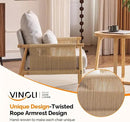 VINGLI Boho Braid Accent Armchair,Mid-Century Modern Chiar with Solid Wooden Armrest,Comfy Louge Cushion Chair with Waist Pillow for Bedroom,Living Room,Reading Room, Light Gray by CozyNest Decor