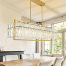 IKK Modern Rectangle Gold Crystal Chandeliers for Dining Room, 42" Large Rectangular Water Ripple Glass Island Light Fixture, Elegant Linear Lighting for Kitchen Island, Living Room, L42 x W11 x H12 by CozyNest Decor