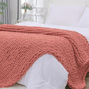 Bigacogo Chunky Knit Throw Blanket for Couch, 40x80 inches, 100% Hand Knitted with Thick Jumbo Chenille Yarn, Cozy Soft Large Rope Knot Cable Crochet Blankets for Sofa Bed Living Room, Antique Red by CozyNest Decor