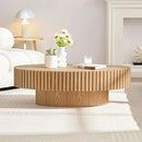 Oval Coffee Table for Living Room, Modern Fluted Coffee Tables with Pedestal Base, Handcrafted Centre Tea Tables Easy Assembly-43.7" Natural by CozyNest Decor