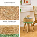 Handwoven Outdoor Ottoman, Water Hyacinth Pouf Round Patio Footstool with Wood Legs, 17-Inch Multipurpose Vanity Stool, Dining Chair, Patio Footrest for Balcony and Garden, Green by CozyNest Decor