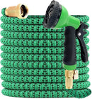 J&B XpandaHose 100ft Expandable Garden Hose with Holder - Heavy Duty Superior Strength 3750D - 4 -Layer Latex Core - Extra Strong Brass Connectors and 10 Spray Nozzle w/Storage Bag (Green 100) by GreenHaven Gardens