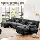 Modular Sectional Sofa U Shaped Sectional Couch, 4 Seater Cloud Couch with Ottoman, Modern Oversized Deep Seat Couches for Living Room, Comfy Chenille Sofa with 6 Throw Pillows, Gray by CozyNest Decor