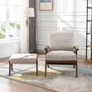 Wahson Mid Century Arm Chair and Ottoman Set, Upholstered Accent Armchair with Wood Frame and Canvas Cushions, Leisure Slipper Chair for Living Room/Bedroom, Beige by CozyNest Decor
