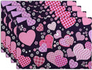 Pink Love Hearts Valentine's Day Placemats Set of 4 Seasonal Valentines Anniversary Wedding Linen Table Mats Pink Black Washable Place Mats for Party Kitchen Dining Outdoor Indoor Decor 12x18 Inch by CozyNest Decor
