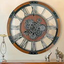 24 Inch Moving Gear Wall Clock, Oversized Wall Clocks, Clock Living Room Decor, Solid Wood Frame, Battery Operated, Large Wall Clock with Steampunk Industrial for Fireplace(Machilus) by CozyNest Decor