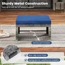 Tangkula 2 Pieces Patio PE Rattan Ottomans, Multipurpose Outdoor Footstool Footrest Additional Seating Side Table with Soft Zippered Cushions for Deck, Garden, and Yard (Navy Blue) by CozyNest Decor