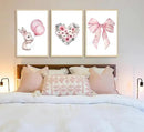 3Pcs Cute Bunny Canvas Wall Art Pink Bow Easter Poster Prints Love Wildflowers Picture Decoration for Nursery Girl Bedroom Children's Room Easter Gifts for Kids Unframed by CozyNest Decor