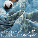jinchan Boho 100% Cotton Muslin Queen Size 80x90 Inches Blanket Lightweight 4-Layer Quilted Soft Blue and White Floral Throw Blanket Green Accents Reversible Comfy Flower Rustic Summer Couch Bedroom by CozyNest Decor