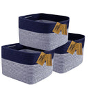 COMFY-HOMI 3PACK Rectangular Cotton Rope Basket With Handles for Shelves|Dog Toy|Baby Gift - Dark Blue (13.5" x 11" x 9.5") by TinyTreasures Baby Boutique