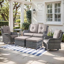 Outdoor Wicker Patio Furniture Set - 6 Piece Rattan Patio Conversation Set with 2 Rocking Swivel Chairs,2 Ottomans,1 Loveseat and 1 Side Table for Porch Deck Backyard Garden(Mixed Grey/Grey) by GreenHaven Gardens