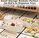 3 Pack Small Storage Baskets for Organizing, Cute Woven Decorative Gift Baskets for Shelves, Mini Closet Organizer Bins with Handles-13''Lx8.66''Wx5.11''H-White by CozyNest Decor