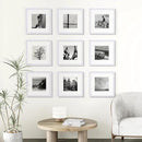 Vittanly 12x12 Picture Frames Set of 9, Shatter Resistant Plexiglass, Display 8x8 Pictures with Mat or 12x12 without Mat, Photo Frames for Wall Mount, Engineered Wood, White by CozyNest Decor