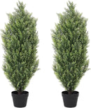 THE BLOOM TIMES 3ft Topiary Trees Artificial Outdoor 2 Pack – UV Resistant Faux Cedar Pine Cypress Bushes and Shrubs, Fake Potted Plants for Front Porch Outside Planter Patio Decor, Set of 2 (3 Foot) by GreenHaven Gardens
