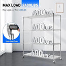 Rengue Wire Shelving with Wheels, 60"x 24"x72" Metal Storage Shelves, 4-Tier Heavy Duty Garage Storage Shelves, Chrome 2400LBS Capacity Wire Shelf Rack for Restaurant, Garage, Pantry, Kitchen by CozyNest Decor