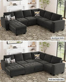 Belffin Modular Sectional Sleeper Sofa with Pull Out Bed U Shaped Sectional Sofa Couch with Storage Ottoman Velvet Covertible 7-Seater Sofa for Living Room Grey by CozyNest Decor