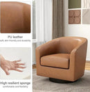 Swivel Barrel Accent Chair, Modern Round Faux Leather Arm Chair for Living Room, Bedroom, Comfy Club Reading Chairs for Adults-Faux Leather, Brown, Set of 1 by CozyNest Decor